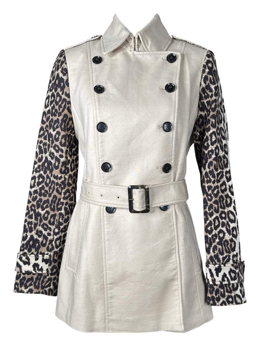 BANANA REPUBLIC Leopard Sleeve Trench Coat